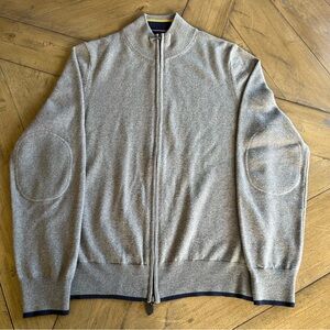 Brooks Brothers Extra Fine Italian Merino Wool Elbow Patch Zip Cardigan Mens S